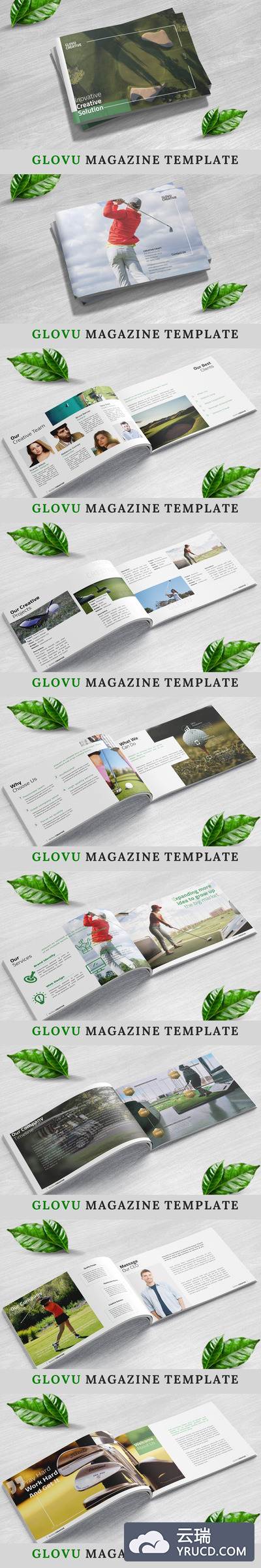 横版尺寸高尔夫杂志创意手册设计模板