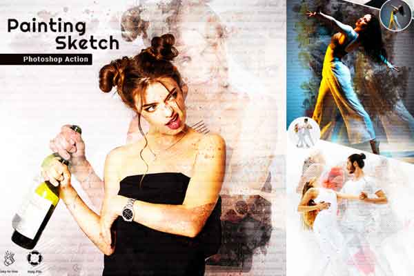 绘画素描复古水彩画效果ps动作