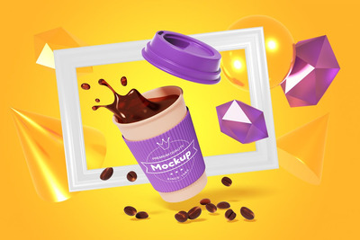 带框架的3d咖啡杯模型(PSD)