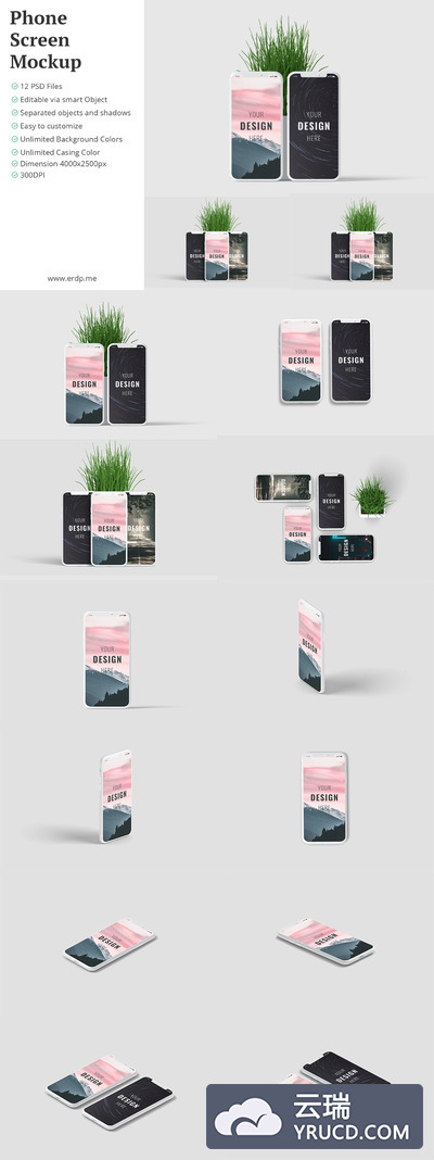 12个高品质的手机APP UI样机展示模型mockups