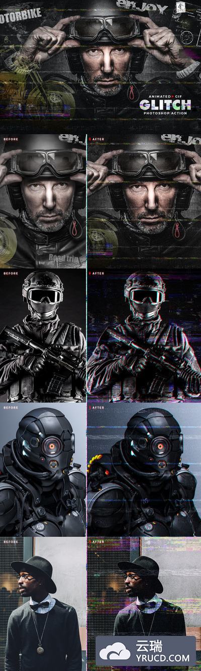 高品质的抖音动画小故障Photoshop动作预设