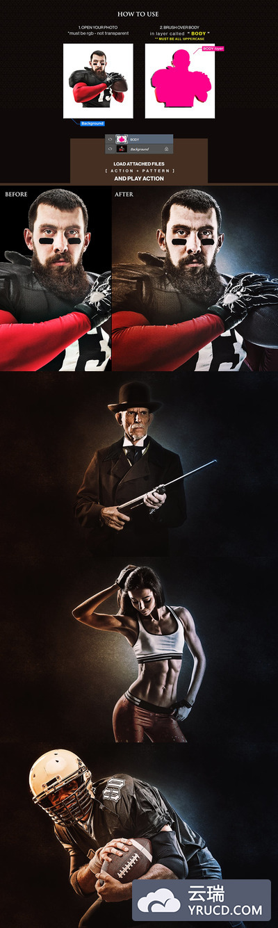 深色艺术人像动作下载（ATN,PAT）