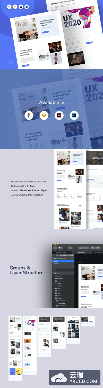 高品质的时尚高端专业公司简介网站设计模板-fig，PSD，sketch，XD