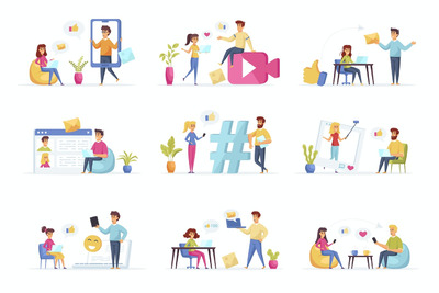 高品质的社交媒体人物角色场景插图插画banner海报设计模板集合-AI，EPS，JPG，PNG，PDF，SVG