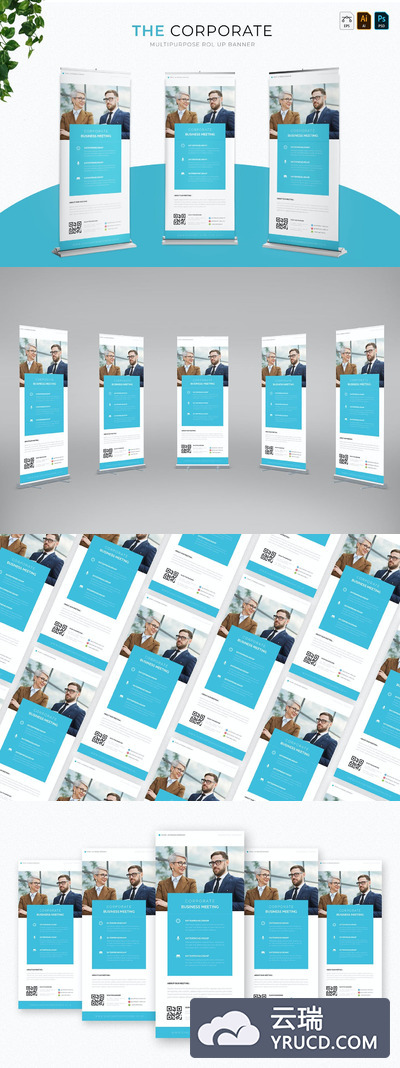 时尚高端专业的商业商务质感易拉宝门型架X展架设计模板-AI，EPS，INDD，PSD