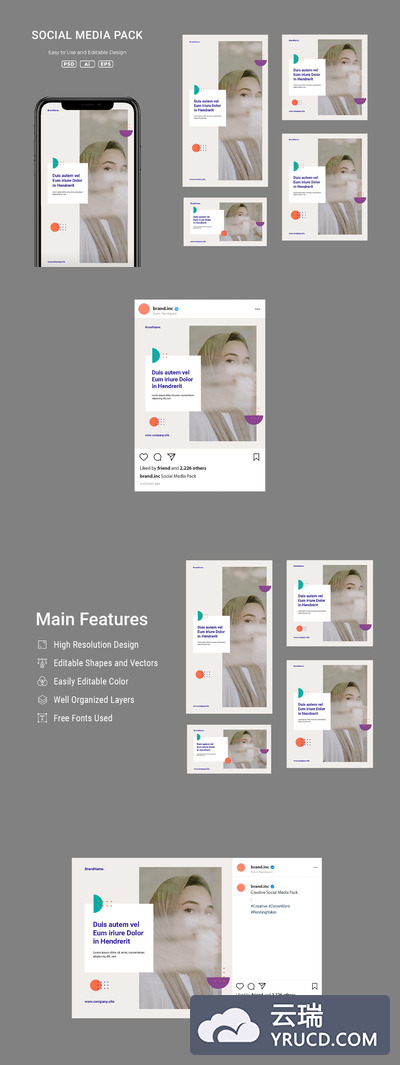 时尚高端简约清新新孟菲斯风格社交媒体banner海报设计模板集合-PSD，AI，EPS，PNG