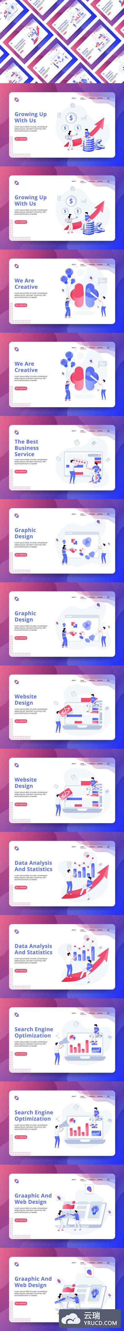 时尚高端多用途的创意商业矢量插画插图banner海报着陆页设计模板集合-EPS，AI，JPG