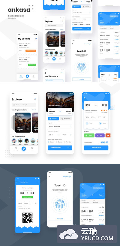 iOS航班预订应用程序 APP UI模板（FIG,PSD）