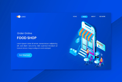 食品店在线等轴测概念登录页(AI,EPS,JPG,PDF)