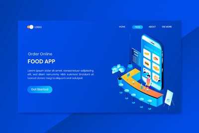 Apps在线食品订单等距概念着陆页(AI,EPS,JPG,PDF,PNG)