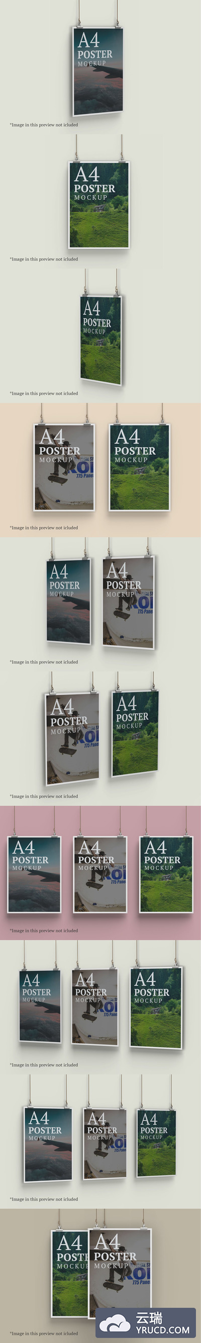 挂在墙上的海报设计样机（PSD）