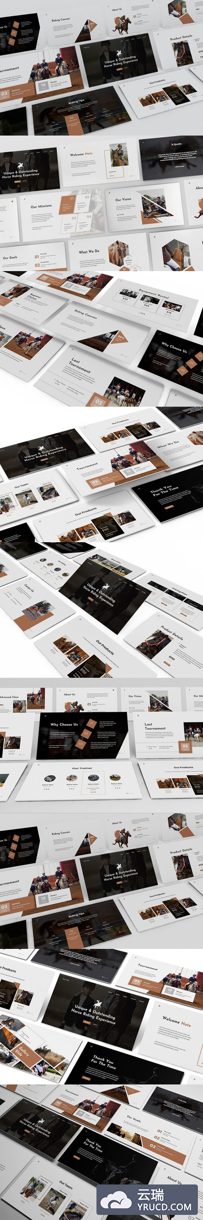 时尚高端优雅马术powerpoint幻灯片演示模板（pptx）