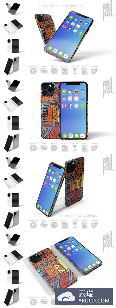 Phone 11 Pro手机保护套/手机壳图案设计样机模板