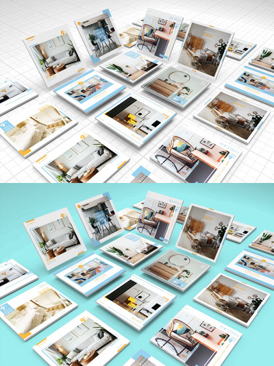 方形海报广告设计作品展示样机（PSD）