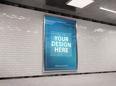 垂直地下隧道广告牌样机[PSD]