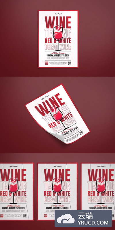 红酒复古时尚海报广告设计模板（PSD,Ai）
