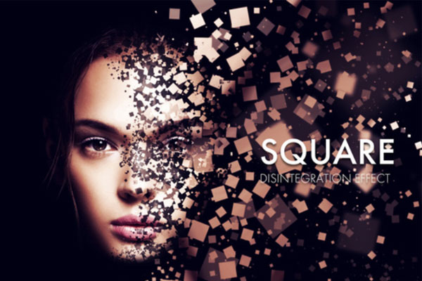 方形碎片分散照片效果样机psd模板