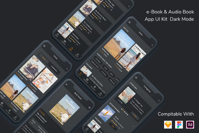 电子书 &音频 听书 App UI Kit 夜间模式模板下载（FIG,SKETCH,XD）