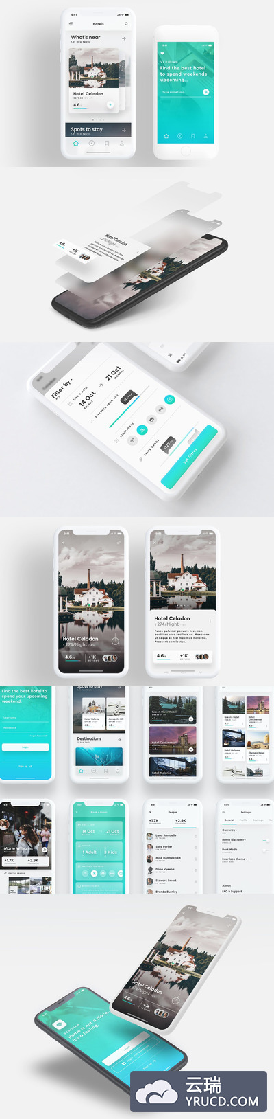 时尚清新的酒店预定APP UI模板（PSD,XD,SKETCH,FIG）