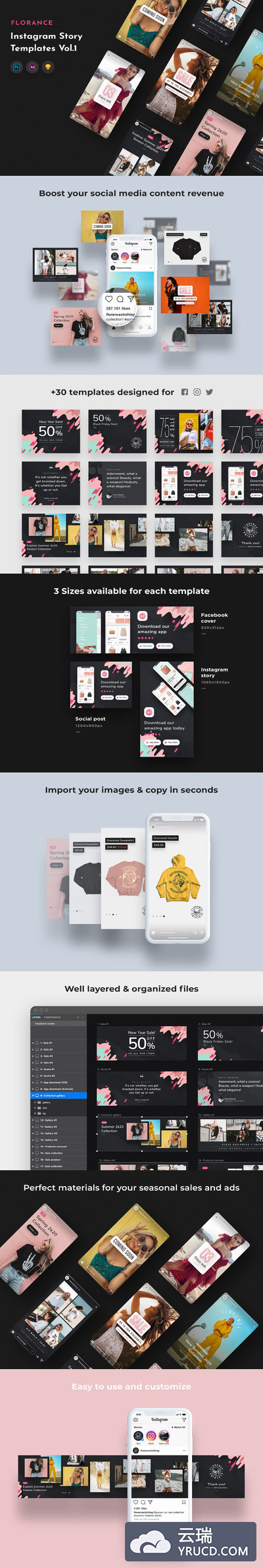 时尚高端简约Instagram社交媒体banner海报设计模板集合-PSD、Sketch