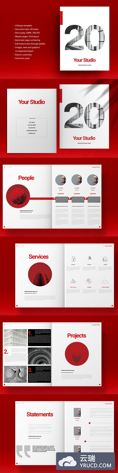 红色主题企业机构宣传册设计模板