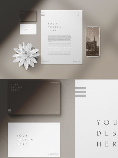 A4信纸文具套装样机 (PSD)