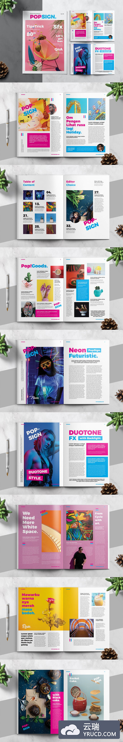 时尚简约清新年轻多彩风格杂志房地产楼书品牌手册画册宣传册杂志设计模板