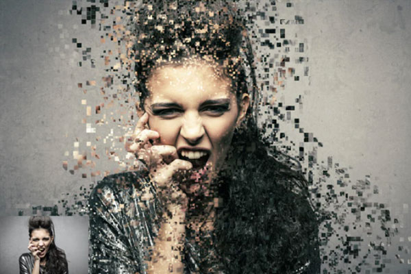 碎片分散像素化效果照片后期处理ps动作