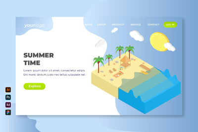 夏季海滩旅游着陆页模板(AI,EPS,FIG,JPG,PDF,PSD,SVG,XD)