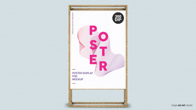 垂直海报与木框架[PSD]