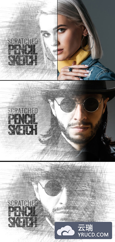 逼真的铅笔素描效果样机模板