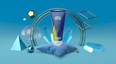 抽象几何3D护肤品样机[PSD]