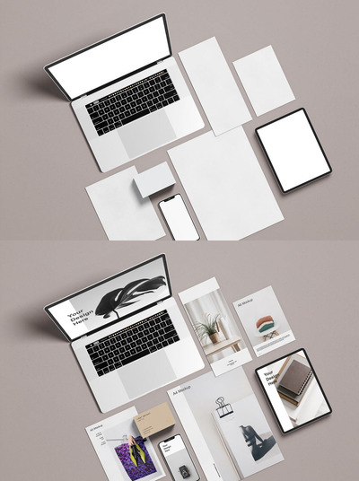 公司文具和笔记本电脑模型样机（PSD）