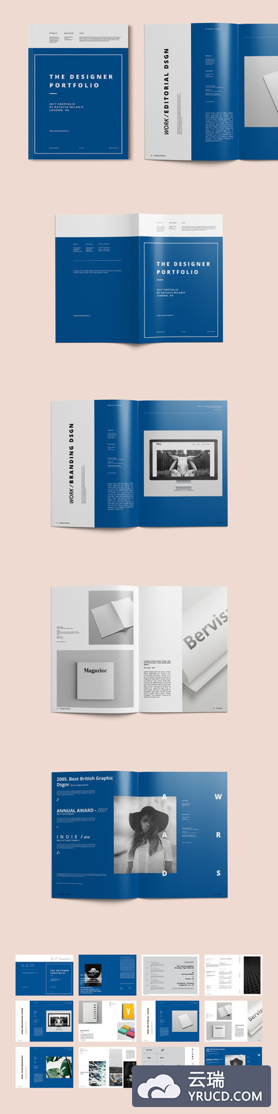 专业的时尚简约品牌手册画册宣传册房地产楼书杂志设计模板