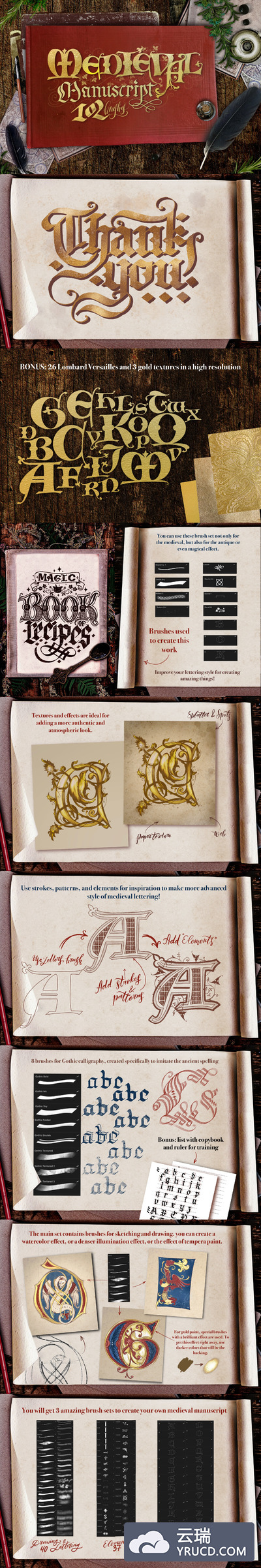 哥特中世纪手稿Procreate笔刷套装