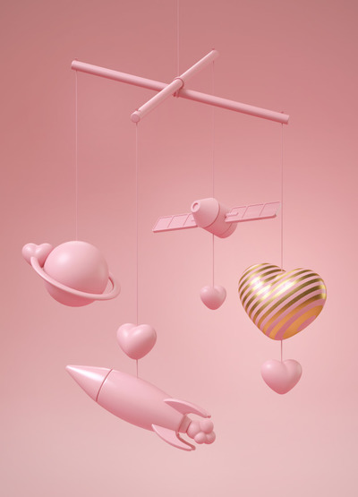 银河主题婴儿床粉色玩具图[JPG]