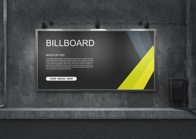 旧混凝土墙上的广告牌样机[PSD]