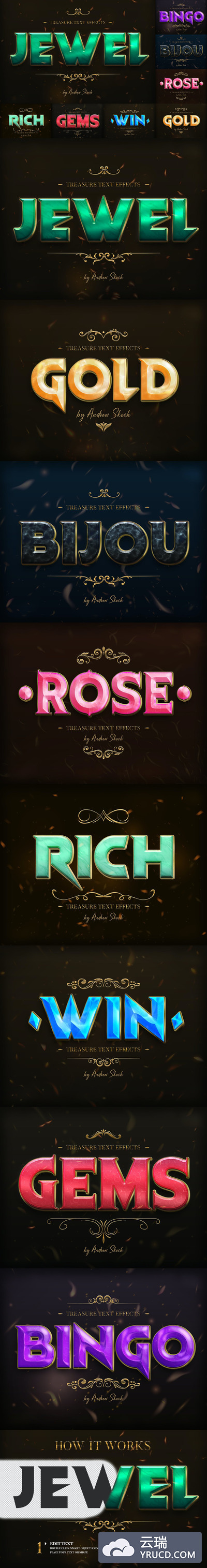 高品质的3D立体珠宝宝石文字效果图层样式集合