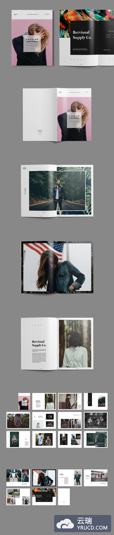 时尚简约清新高端多用途品牌手册画册宣传册杂志房地产楼书设计模板