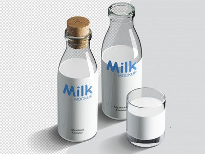 逼真的等距玻璃奶瓶样机[PSD]