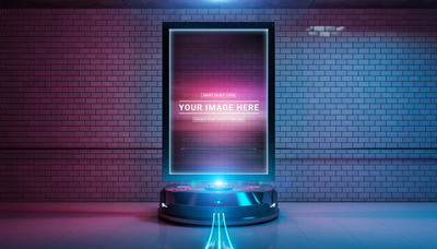 未来的地铁站广告牌模型[PSD]