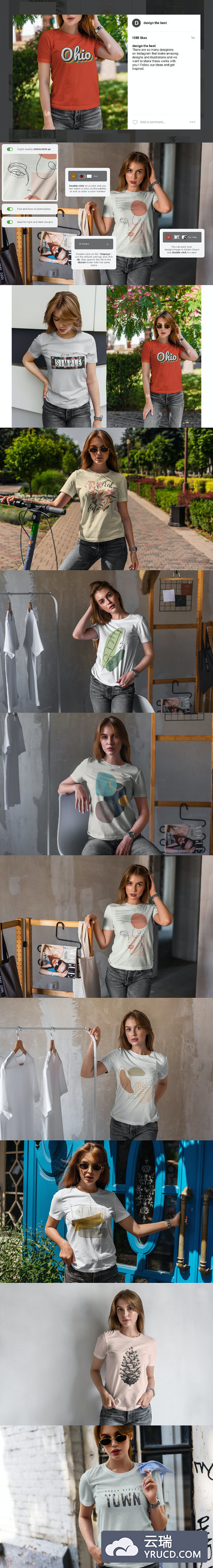 夏季T恤图案设计展示样机女款（PSD）