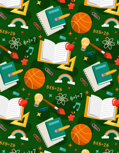 学校元素的卡通矢量背景纹理素材（AI,EPS）
