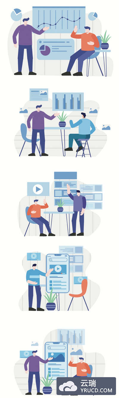 时尚简约扁平化风格大数据banner矢量插画海报设计模板集合-AI，EPS