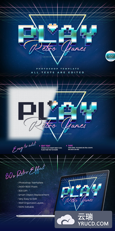 80年代复古风格3D立体文字效果图层样式