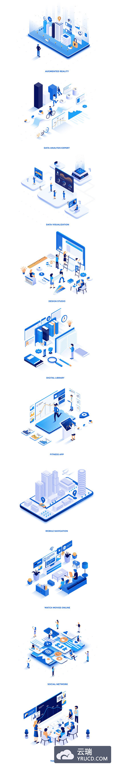 2.5D现代风格的图标素材集（AI,EPS,JPG,PDF,PSD）