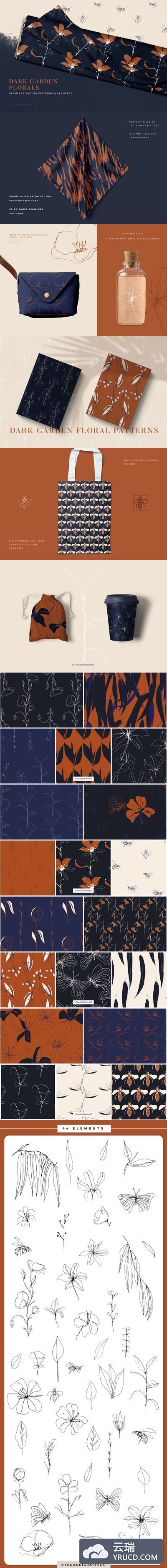 优雅时尚高端简约花园元素背景底纹纹理集合-AI，EPS，JPG，PNG