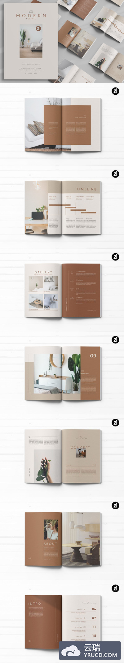 现代简约风格中性多用途的作品集/杂志画册设计模板