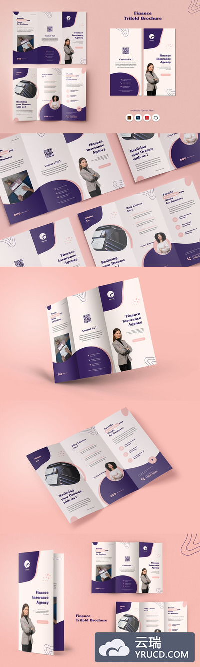 简约好用的几何图形房地产三折页设计模板-AI，EPS，PDF，PSD