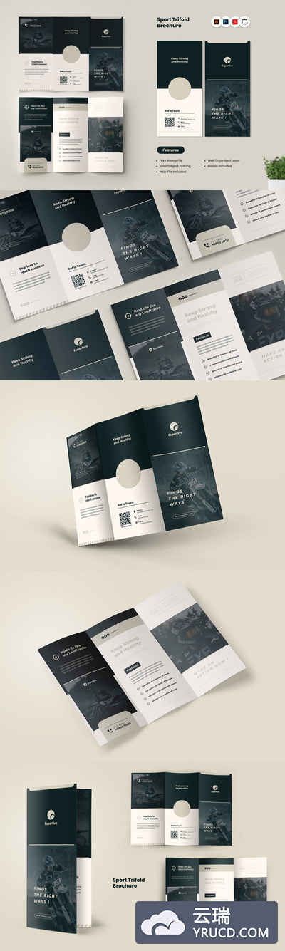 时尚高端简约运动三折页设计模板-AI, EPS, PDF, PSD